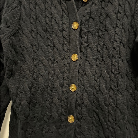 Lands' End 100% Cotton Black Cable Knit Cardigan Size 1X - Picture 2 of 5
